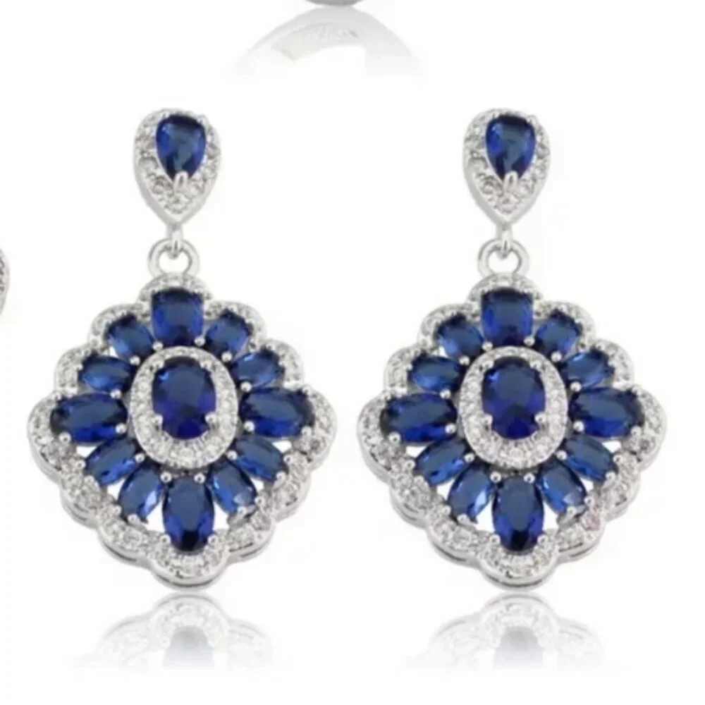 Swarovski Blue Crystal Floral Chandelier Women's Elegant Earrings